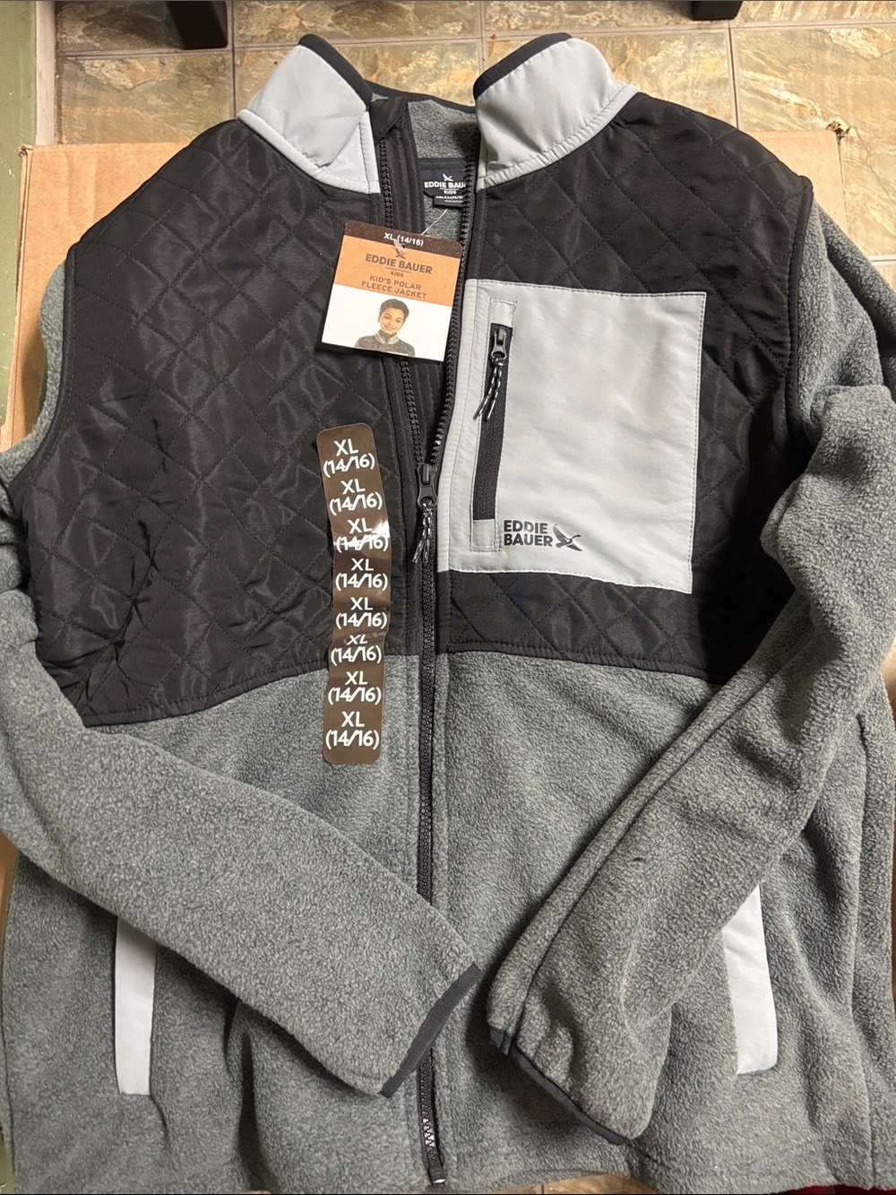Eddie Bauer Gray and Black Quilted Fleece Jacket - Kids